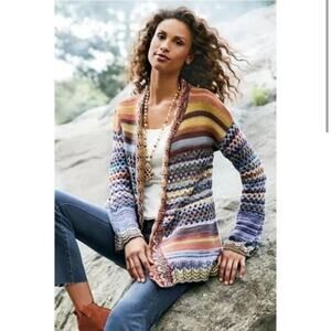 Soft Surroundings Albi Crochet Open Front
Cardigan Sweater Size Small
